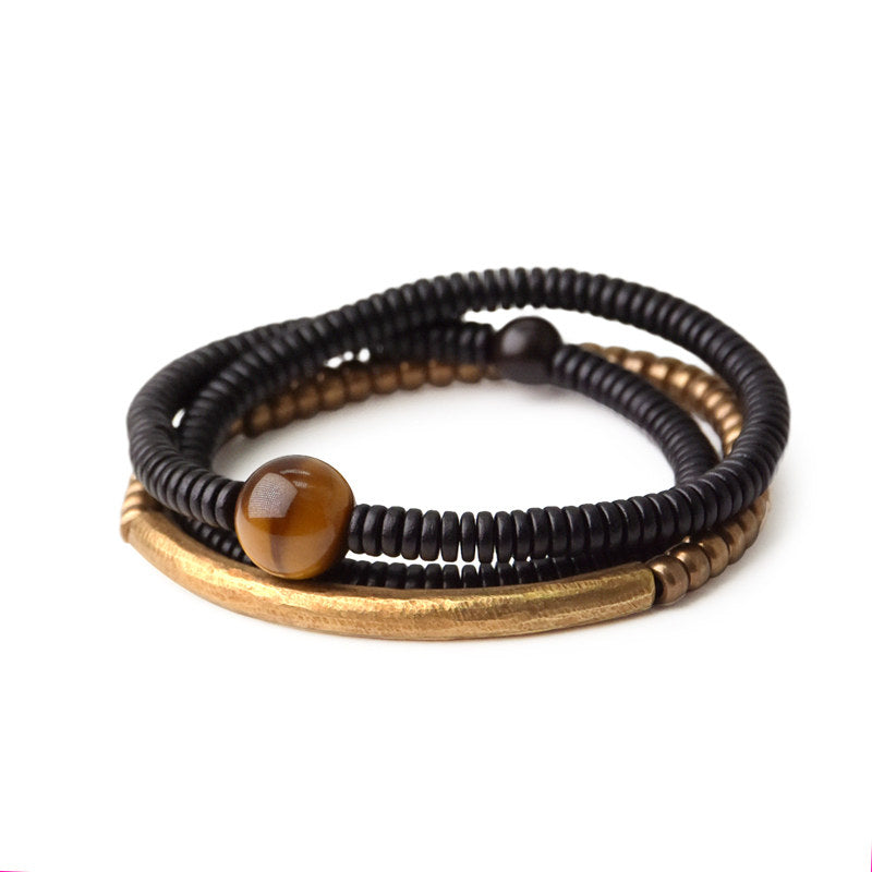 Serene Lucky | "Bold Ambition" Tiger's Eye & Ebony Wood Multi-Wrap Bracelet
