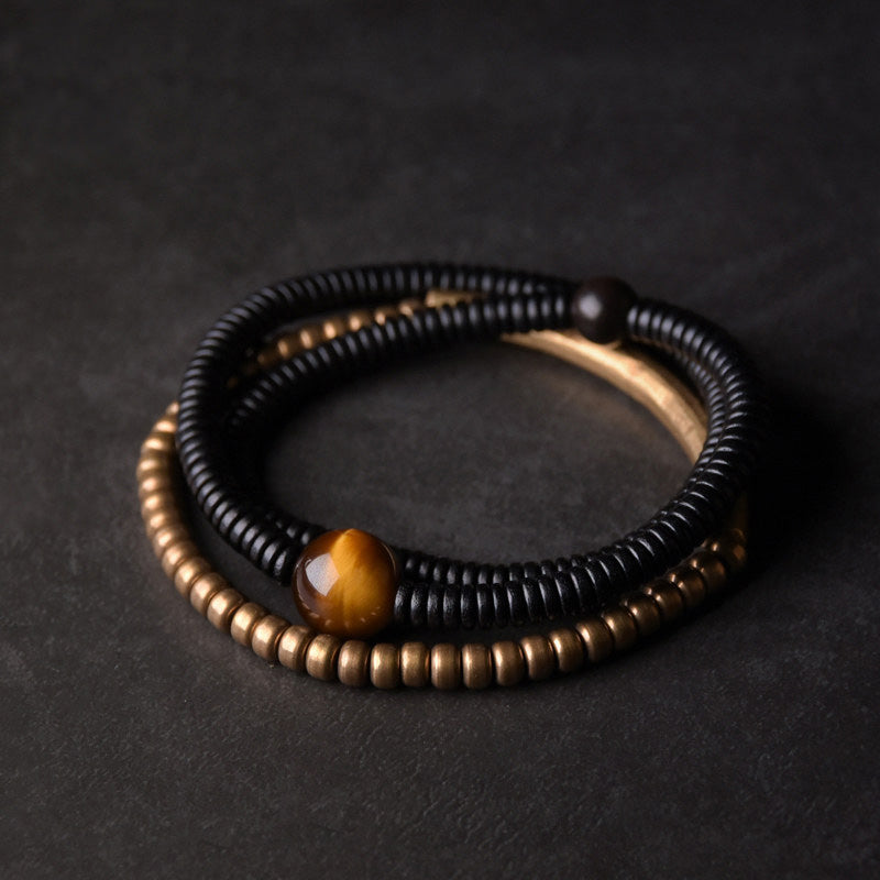 Serene Lucky | "Bold Ambition" Tiger's Eye & Ebony Wood Multi-Wrap Bracelet