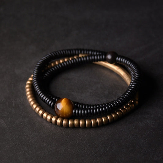 Serene Lucky | "Bold Ambition" Tiger's Eye & Ebony Wood Multi-Wrap Bracelet