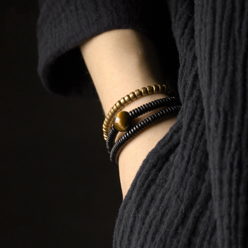 Serene Lucky | "Bold Ambition" Tiger's Eye & Ebony Wood Multi-Wrap Bracelet