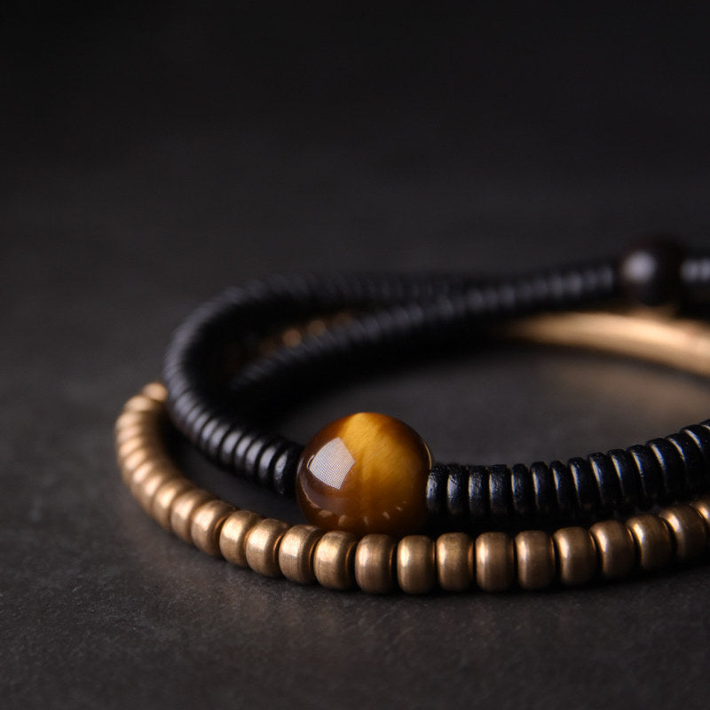 Serene Lucky | "Bold Ambition" Tiger's Eye & Ebony Wood Multi-Wrap Bracelet