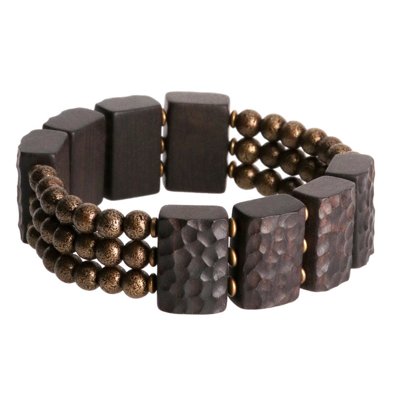 Serene Lucky | "Ancient Pillar" Hand-Slab Ebony Wood & Antiqued Brass Cuff