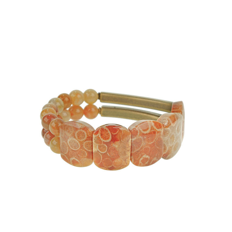 Side view of the Serene Lucky architectural cuff, showcasing the double-strand structure and the vintage finish of the antiqued brass spacers.